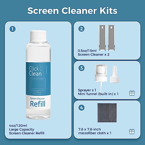 CLICK CLEAN Screen Cleaner Kit, 2 Cleaning Sprays with 4 oz Refill - size: 2 L116T Screen Cleaner Refill Kits
