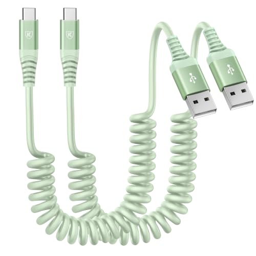 USB A to USB C Cable 3FT 2Pack Coiled USB C Fast Charging Cable for CarPlay - color: Green, size: 3FT