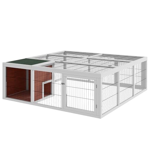 PawHut 59" Outdoor Rabbit Hutch Playpen, Wooden Tortoise House Habitat, Bunny Cage with Run and Enclosed Cover, for Rabbits, Chickens, Ducks, Indoor, Dark Brown