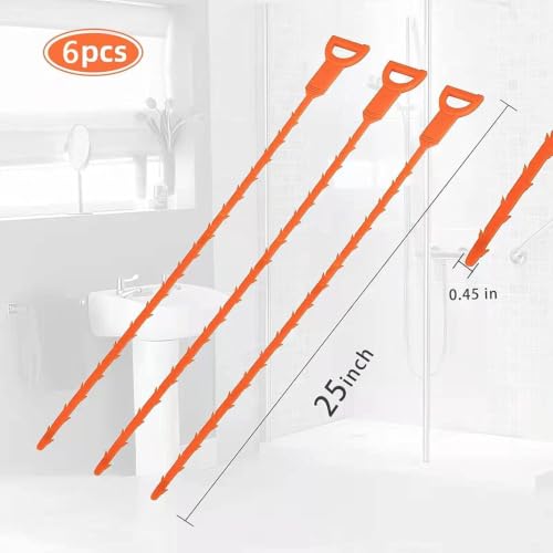 Drain Clog Remover Tool, 6 Pack with 5 Plastic and 1 Stainless Steel Drain Snakes, Hair Unclogger for Toilet, Kitchen Sink, Bathroom Tub, Shower, Sewer (6)