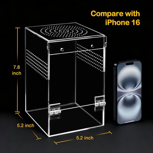 Jumping Spider Enclosure Starter Kit,Escape Proof Ocean Terrarium | Praying Mantis Terrariums,Transparent Acrylic Complete Bug Habitat,All In One Arboreal Tarantula Cribs Cage,Insect Container - size: Large