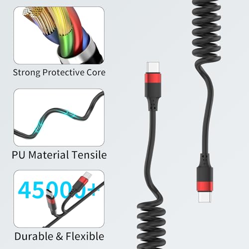 Coiled USB C to USB C Cable, 2 Pack 3FT USBC Car Charger Cord, USBC to USBC Coiled Cable Fast Charging for Carplay, iPhone 17/16/15 Plus/Pro Max, Samsung Galaxy S25 S24 S23, Pixel 10 9 - size: 3FT Coiled C-C