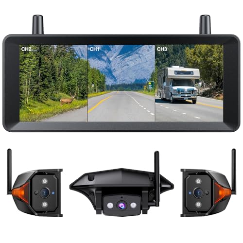 AUTO-VOX RV Backup Camera Wireless: Rear & Side Cameras with 7.2” HD 3 Split-Screen Recording Monitor, Flexible Suction Mount,Stable Signal & Dual Antenna for Camper, Fifth Wheel, Travel Trailer