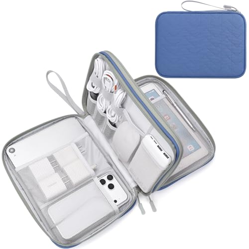 FYY Electronic Organizer, Travel Tech Pouch Bag, Extra Large, Blue Quilted - color: Blue Quilted, size: 10.8 x 8 x 3.15 inches