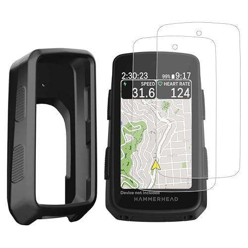 [3-Pack] INNOSURE for Hammerhead Karoo 3 Silicone Case x1, Matte Tempered Glass Screen Protector 3.2 Inch x2, Anti-Drop, Anti Static, Non-Slip, Durable, Anti Glare - color: 1x Sili Case (Black) + 2x Glass (Matte)