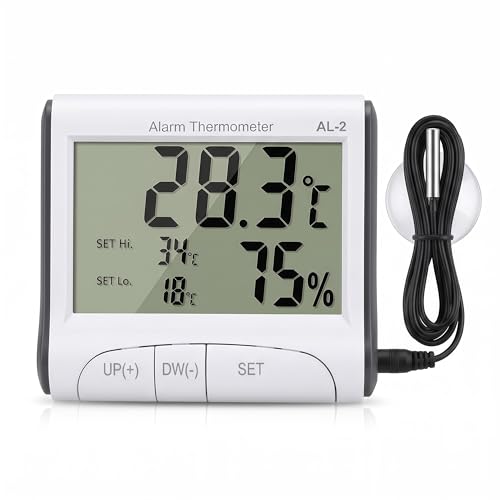Reptile Thermometer Hygrometer with High Low Temperature Alarm Digital Aquarium Thermometer with Hook and Loop Temperature Humidity Meter Gauge for Terrariums, Vivariums, Reptile Tanks (1) - size: 1pc
