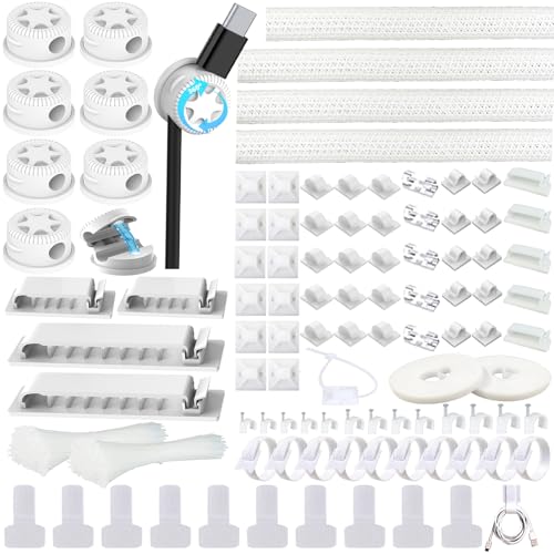 ELII 328Pcs White Cable Management Kit, 8 Magnetic Cable Clips - color: White