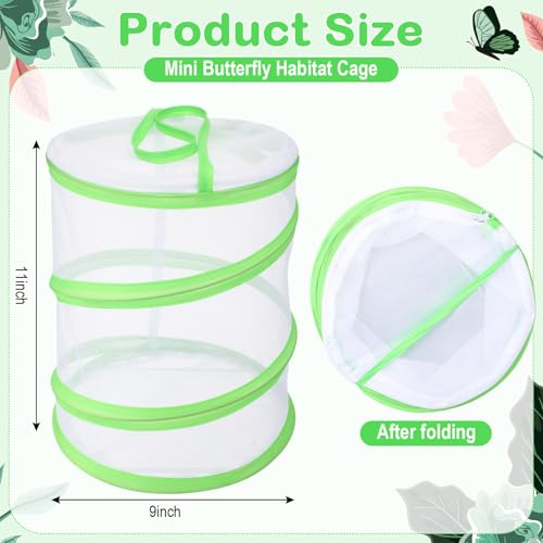 Sherr 6 Pack Butterfly Habitat Cage, 9"x11" Pop-up Mesh Butterfly Net Terrarium, Reusable Caterpillar Raising Kit, Portable Bug Catcher Enclosure for Transporting and Raising Critter (Green) - color: Green