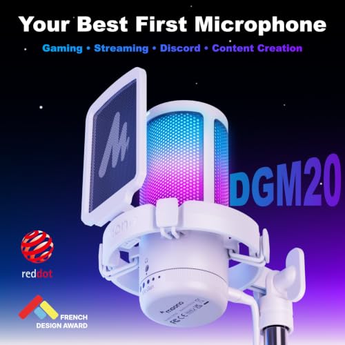 MAONO DGM20 USB Gaming Microphone for PC with Clear Voice & RGB Lighting - color: White