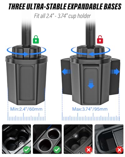 Z Fold Car Mount - [Foldable Phone Friendly] Cup Holder Tablet Mount for Car Truck, 360° Adjustable 19" Long Metal 2-Arm Stand for Samasung Galaxy Fold 7 6 5 4 3 2, Tabs, Google Pixel, iPad, iPhone