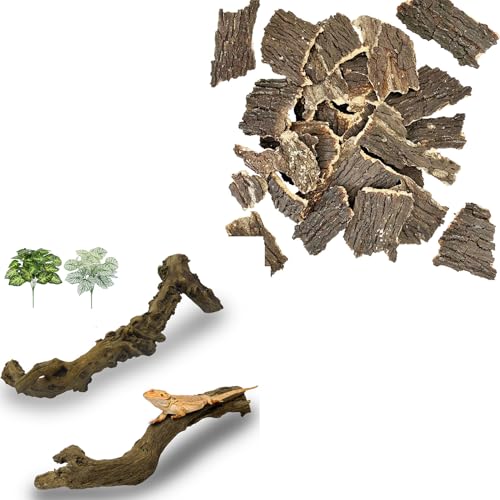 Reptile Cork Bark with Reptile Climbing Decor Thick Wood Branches Snake Habitat Decorations Terrarium Wooden Tree Trunk Ornament