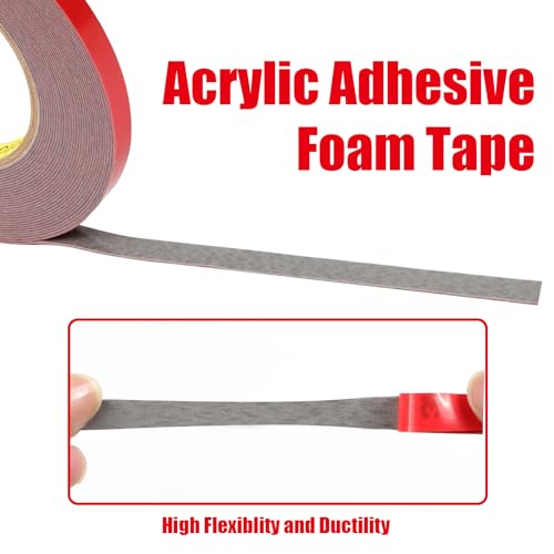 Double Sided Tape Heavy Duty, Waterproof Mounting Foam Tape, 36.5ft Length, 0.4in Width, High Temperature Resistant Adhesive Tape for Car, LED Strip Light, Office Decor, Uses 3M 5108 Raw Material - size: 0.4in x 36.5ft - 5108
