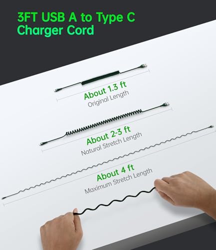 USB to USB C Cable Fast Charging 66W, 2Pack 3ft Coiled USB A to USB C Cable - color: Green, size: 3FT, style: USB A to USB C