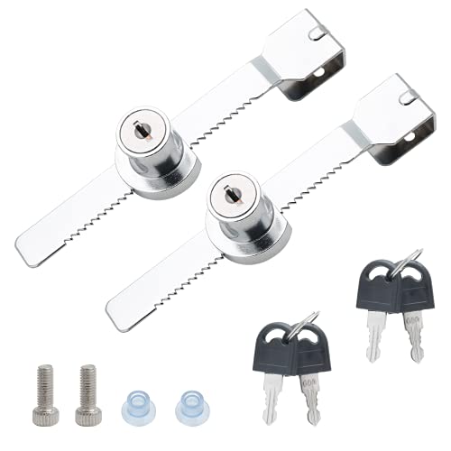 2 Pack Sliding Glass Door Lock Showcase Display Case Lock, Ratchet Lock Reptile Cage Lock and Key, Vivarium Lock for Drawer Cabinet, Fit Thickness 0.08-0.31 Inch / 2-8mm, Keyed Alike - size: 5.63 inch / 143mm