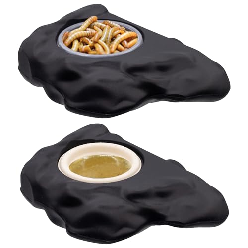 Pangea Silicone Gecko Feeding Ledge - Magnetic Mini Food Dish for Reptile Tank - 4.125" x 2.625" x 1.18" - Fits 0.5oz Cups (Black) - color: Black