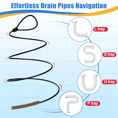 30 Inches Drain Snake Hair Drain Clog Remover, Upgraded Anti-break Metal Sink Snake with Nylon Layer, Plumbing Snake Drain Cleaner Tool for Shower Drain, Bathroom Clogs, Kitchen Sink (5 Pack)
