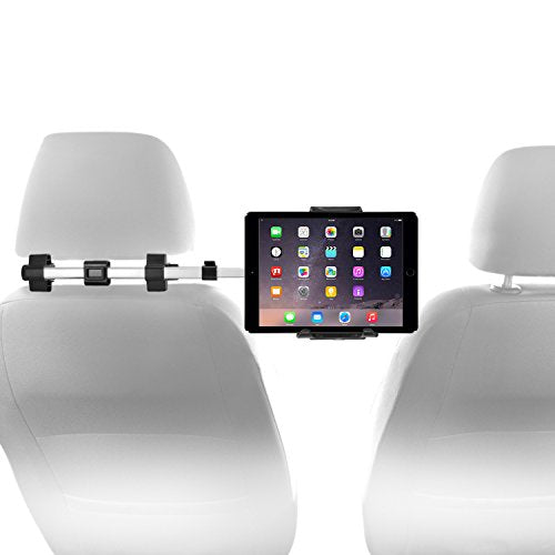 Macally Tablet Holder for Car Headrest - Adjustable iPad Headrest Mount for Car - Super Secure Car iPad Holder Backseat Kids - Fits All 4.7-12.9" Back Seat Devices (iPad Pro/Air/Mini, Nintendo Switch) - color: Silver