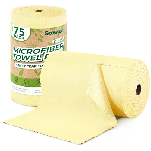 Microfiber Cleaning Cloths Roll 75 Pack 12x12 Inch Lint Free - color: Yellow
