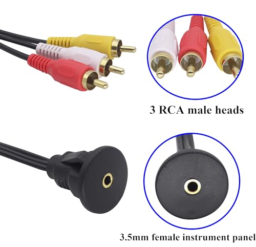 6 Feet RCA to 3.5MM AUX Panel Mount Cable 3RCA Male to 3.5mm Female AUX Audio AV Video Dashboard Panel Extension Flush Mount Cable for Car Boat Truck Yacht Motorcycle(2 M,3 RCA to 3.5mm) - color: 2M, 3RCA to 3.5mm