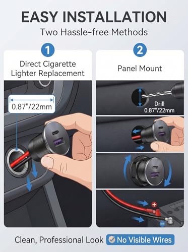 Vadaxx All-Aluminum 12V RV USB Outlet Wall Mount Recessed Panel Car Charger - color: Black, size: 1P