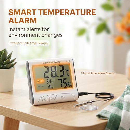 Reptile Thermometer Hygrometer with High Low Temperature Alarm Digital Aquarium Thermometer with Hook and Loop Temperature Humidity Meter Gauge for Terrariums, Vivariums, Reptile Tanks (1) - size: 1pc