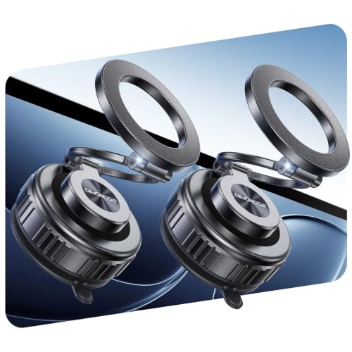2-Pack Vacuum Magnetic Phone Holder for Car [All-Metal & 119+lbs Suction] - color: Black/2 Packs