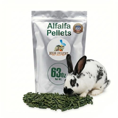 High Desert Delight Alfalfa Pellets, Protein Rich Small Animal Food for Young Rabbits Guinea Pigs and Small Pets, Natural Fiber Alfalfa Hay Pellets for Digestive Health, Fresh Hand Packed 63 oz Bag - size: 4 Pound (Pack of 1)