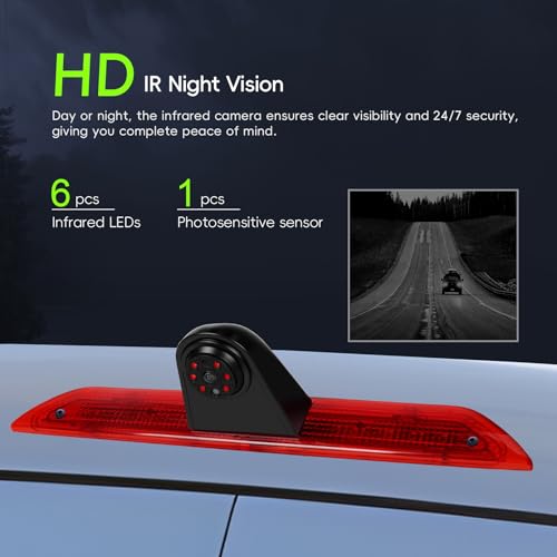 Brake Light Backup Camera for Ford Transit 150 250 350 2014-2018, AHD 720P / CVBS 480P, Waterproof Rear View Reverse Camera, Night Vision, Viewing Angle, Parking Assist, Roof Mount Back Up Cam