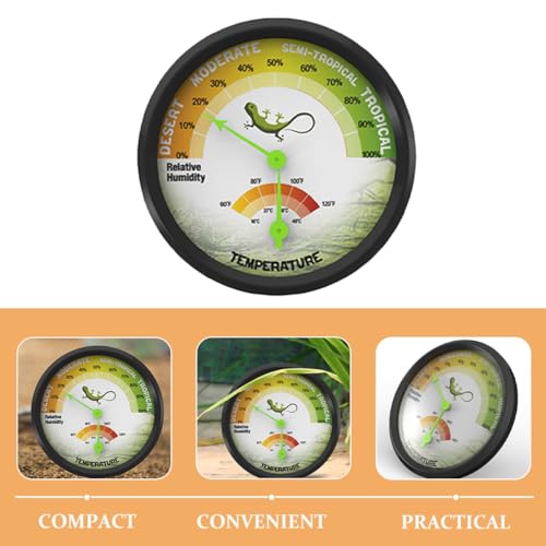 Reptile Terrarium Thermometer and Hygrometer Analog Mini Mechanical Temperature and Humidity Gauge Battery-Free for Pet Enclosures and Reptile Tanks