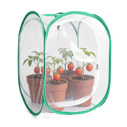 Gardon Mesh Plant Enclosure, Pop-Up Mesh Plant Cover from Pests, Birds, Animals, Plant Netting Cage for Tomato, Fruit, Vegetables, Flowers with Zipper Door 15.7 x 15.7 x 23.6 Inch