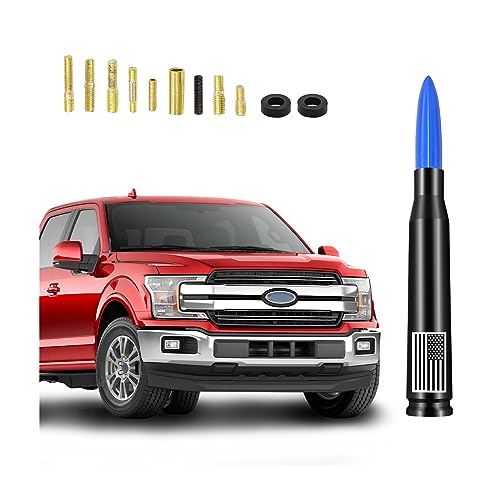BESULEN American Flag Car Antenna, 5.5 Inch AM/FM Radio Short Antenna with 9 Screws Adapter & 2 Rubber Rings, Universal Aluminum Antenna, Auto Replacement Accessories for Pickup Truck SUV (Blue) - color: Blue