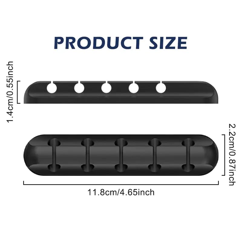 3-Pack Multifunctional Cable Organizers with 5 Slots | Durable USB Wire Management Clips for Home, Office, and Car -Black - color: Black