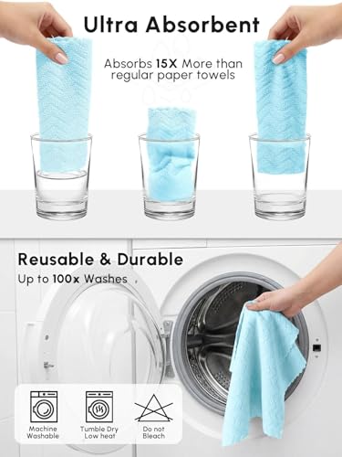 Microfiber Cleaning Cloths Roll 75 Pack 12x12 Inch Lint Free - color: Blue Ripple