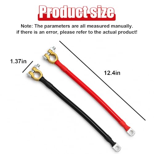 2PCS 2AWG Battery Cable 12 Inch, 3/8" Terminal Lug & Connector Clamp - size: 2AWG