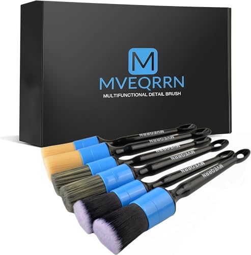 MVEQRRN 6pcs Car Detailing Brush Set,Boars Hair Detail Brushes(Blue) - color: 6pcs blue car detailing brush