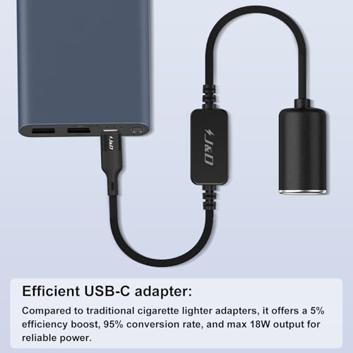 J&D USB C Male to 12V Car Cigarette Lighter Socket Female Converter Cable, 12V 18W Power Cable for Dash Cam, GPS, Car LED Light Strips, Black, 3 ft - color: Black, size: 3 ft