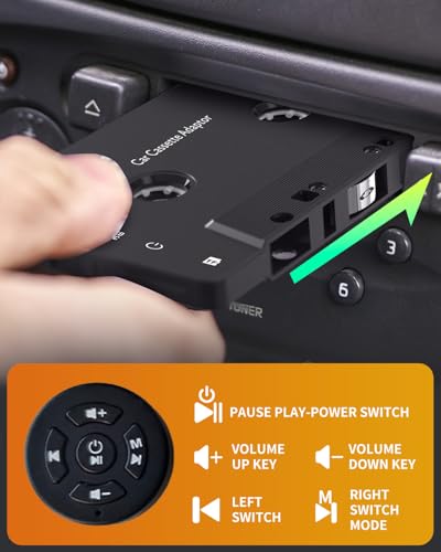 Car Audio Bluetooth 5.1 Cassette Receiver, Cassette Bluetooth Adapter for Car Tape Player, Wireless Cassette Aux Adapter with Hands-Free Calling, Compatibility with Smartphones, Tablets, MP3, TF Card
