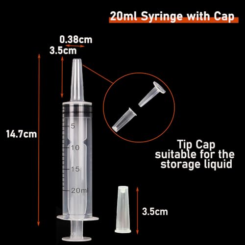 5Pack 20ml Plastic Syringe with caps for Liquid Measuring,Oral,Scientific Labs,Feeding Pets, Oil or Glue Applicator, Halloween Party, Sterile Individually Packed