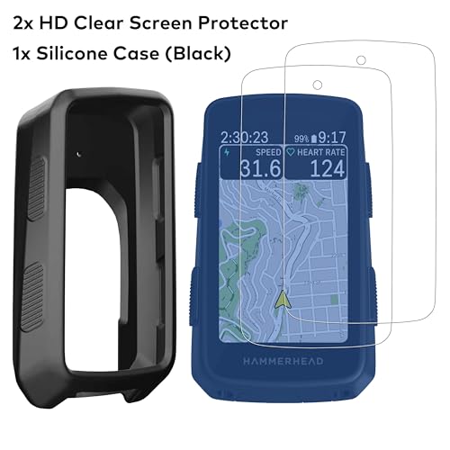 [3-Pack] INNOSURE for Hammerhead Karoo 3 Silicone Case x1, HD Clear Tempered Glass Screen Protector 3.2 Inch x2, Anti-Drop, Anti Static, Non-Slip, Durable - color: 1x Sili Case (Black) + 2x Glass (HD Clear)