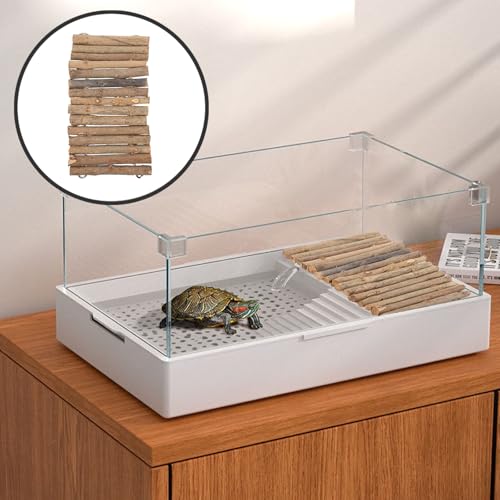 VILLCASE Wooden Tortoise Hideout with Basking Platform and Stick Shelter, Reptile Habitat Hide Hut for Terrarium Decoration and Turtle Climbing, Natural Wooden Reptile Supplies