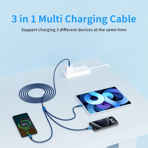 USB C Splitter Cable, 3 in 1 Multi Charging Cable, 2Pack 5FT - color: USB C-Blue_Black2-2Pack