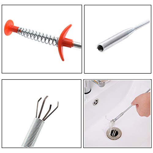 SDTC Tech 2-Pack Spring Pipeline Dredge Hook Cleaner Gripper Grabber Pickup Tool Flexible Drain Clog Remover Retractable Claw Retriever for Kitchen Bathroom Toilet Tub (24inch + 64inch) - color: 1pcs 24inch+ 1pcs 64inch