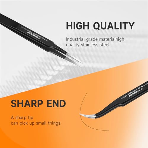 TOWOT Precision Tweezers, Pointed Tweezers for Electronics, Anti-static Stainless Steel Long Tweezers for Crafts, Soldering, Welding, and Jewelry Making Industrial Tweezers - style: Fine Tip Straight LONG(135mm)