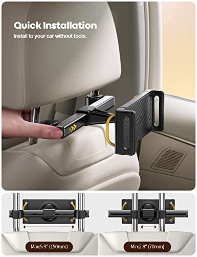 Lamicall Car Tablet Mount Headrest Holder, Kids Friendly Travel iPad Clamp - color: Black