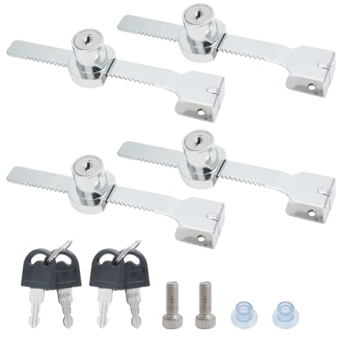4 Pack Sliding Glass Door Lock Showcase Display Case Lock, Ratchet Lock Reptile Cage Lock and Key, Vivarium Lock for Drawer Cabinet, Fit Thickness 0.08-0.27 Inch / 2-6mm, Keyed Alike - size: 5.56 inch / 141mm - 4 Pack