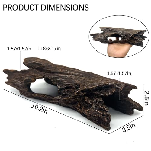 Tfwadmx Leopard Gecko Hide, 10" Reptile Hideout, Resin Simulated Hollow Log for Aquarium, Betta Fish Hideout, Reptile Tank Accessories for Corn Snakes, Lizards, Axolotls
