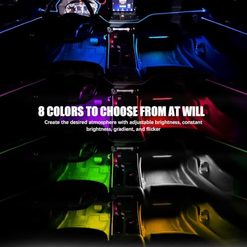 Car LED Strip Lights, Car Interior Lights, Footwell Lighting for Car with App and Wireless Remote Control, Ambient Lighting Car with Charger Music Sync, Universal for Cars Trucks SUVs