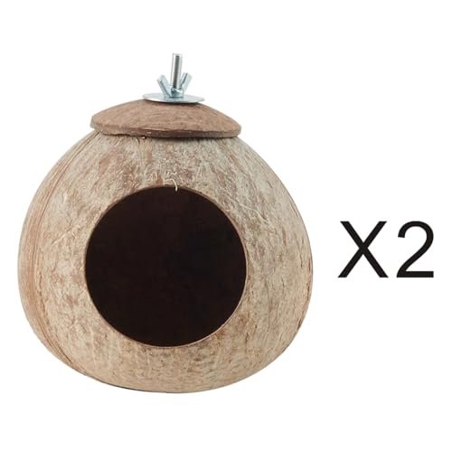 Bird Nest for Cage Natural Coconut Shell Birds House 2 Pack Parakeet Hide Breeding Hut Bird Cage Accessories & Decor Hamster Toys for Parrot Lovebirds Budgies Cockatiel Conure Finch Canary
