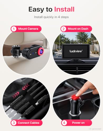 LUCKVIEW Double Car Camera for 2 Baby, 3-Step Setup Baby Car Monitor - color: Pink