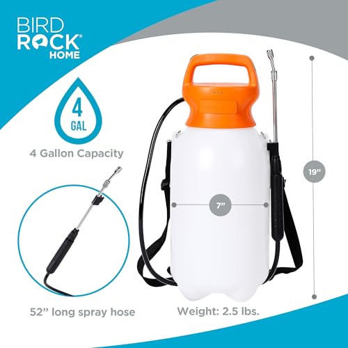 BIRDROCK HOME Garden Sprayer with Battery Powered Pump - Stainless Steel Wand, Rechargeable, Adjustable Spray, & Portable for Lawn, Garden, Plants, and Cleaning - White Translucent Body - 4-Gallon - size: Large